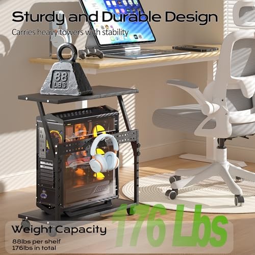 24In Large PC Stand, 5 Levels Height Adjustable Computer Tower Stand with Black