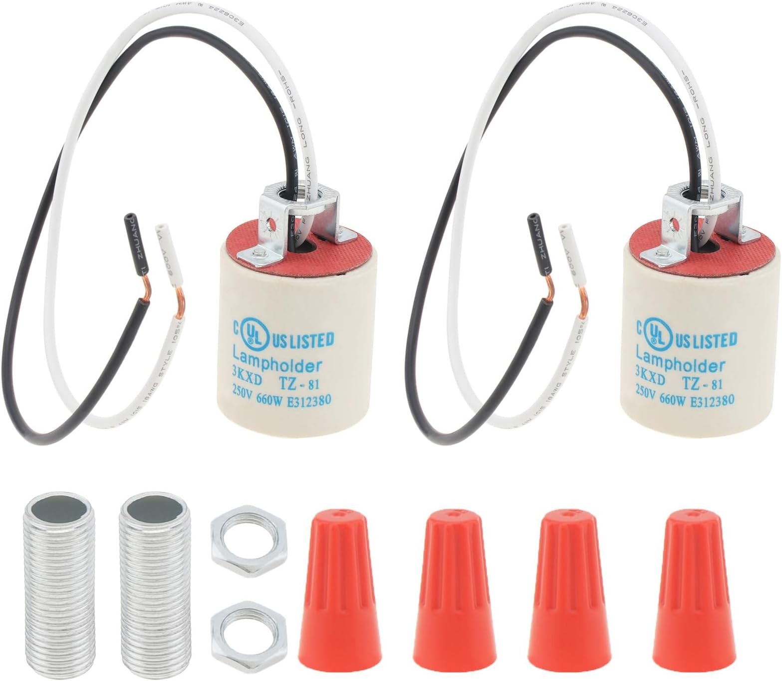 RTNLIT Ceramic E26 Light Socket with 10" Wire Lead, 2-Pack | Standard Medium ...