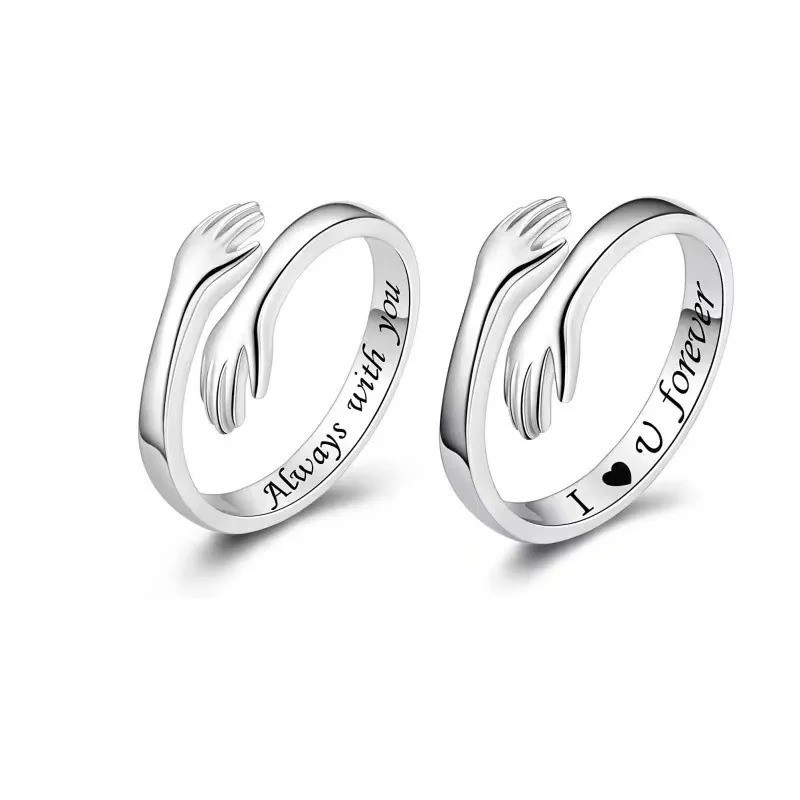 925 Sterling Silver Hug Ring for Women Men Adjustable Hugging Hands Open Love US