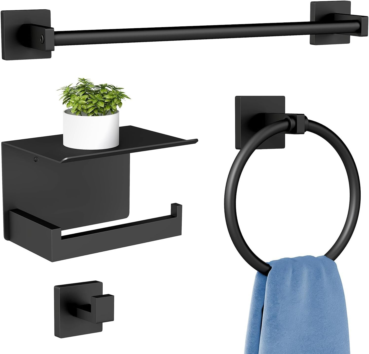 Bathroom Hardware Accessories Set 4-Pieces, Towel Racks for Bathroom Wall Mounte