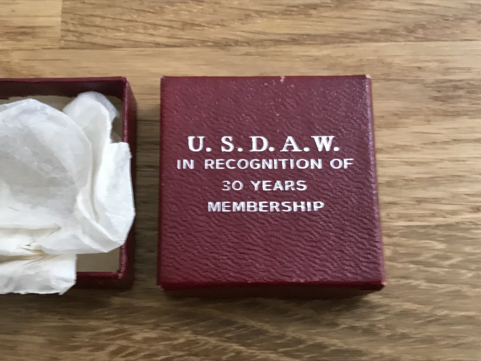 nice old 1966 dated solid silver USDAW union 30 year membership boxed