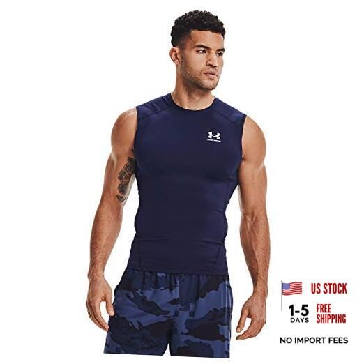 Men's HeatGear Compression Sleeveless T-Shirt Medium Midnight Navy (410)/White
