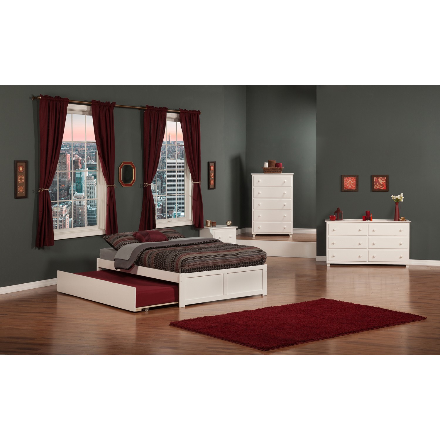 AFI Concord Full Platform Bed with Flat Panel Footboard and Turbo Charger with F