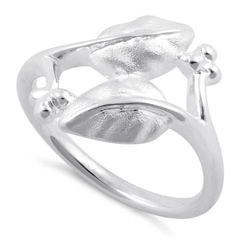 925 Sterling Silver Magnolia Leaf Branch Ring