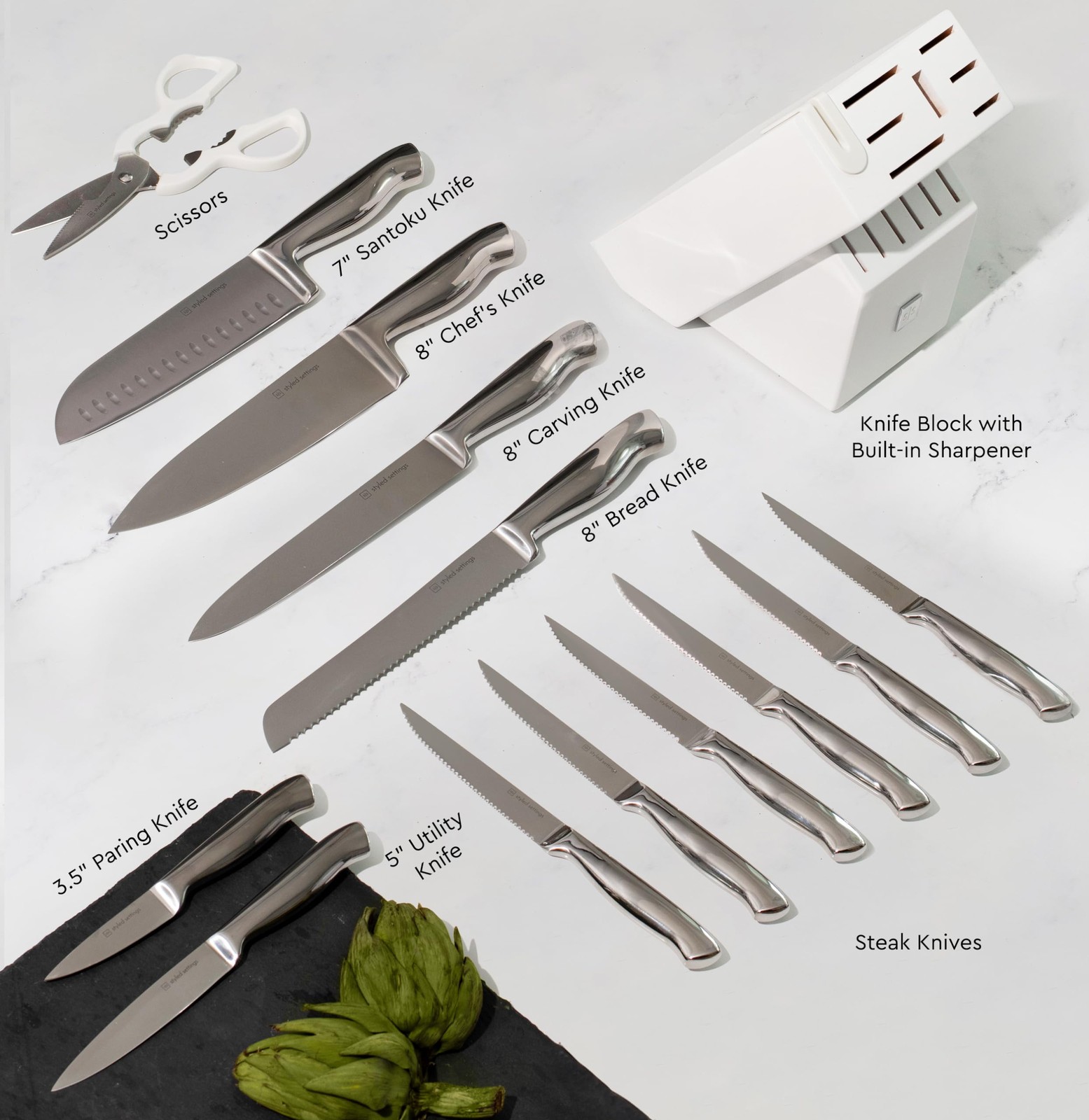 Stainless Steel Knife Set with Built In Sharpener - 14 Piece Ultra Sharp, Hig...