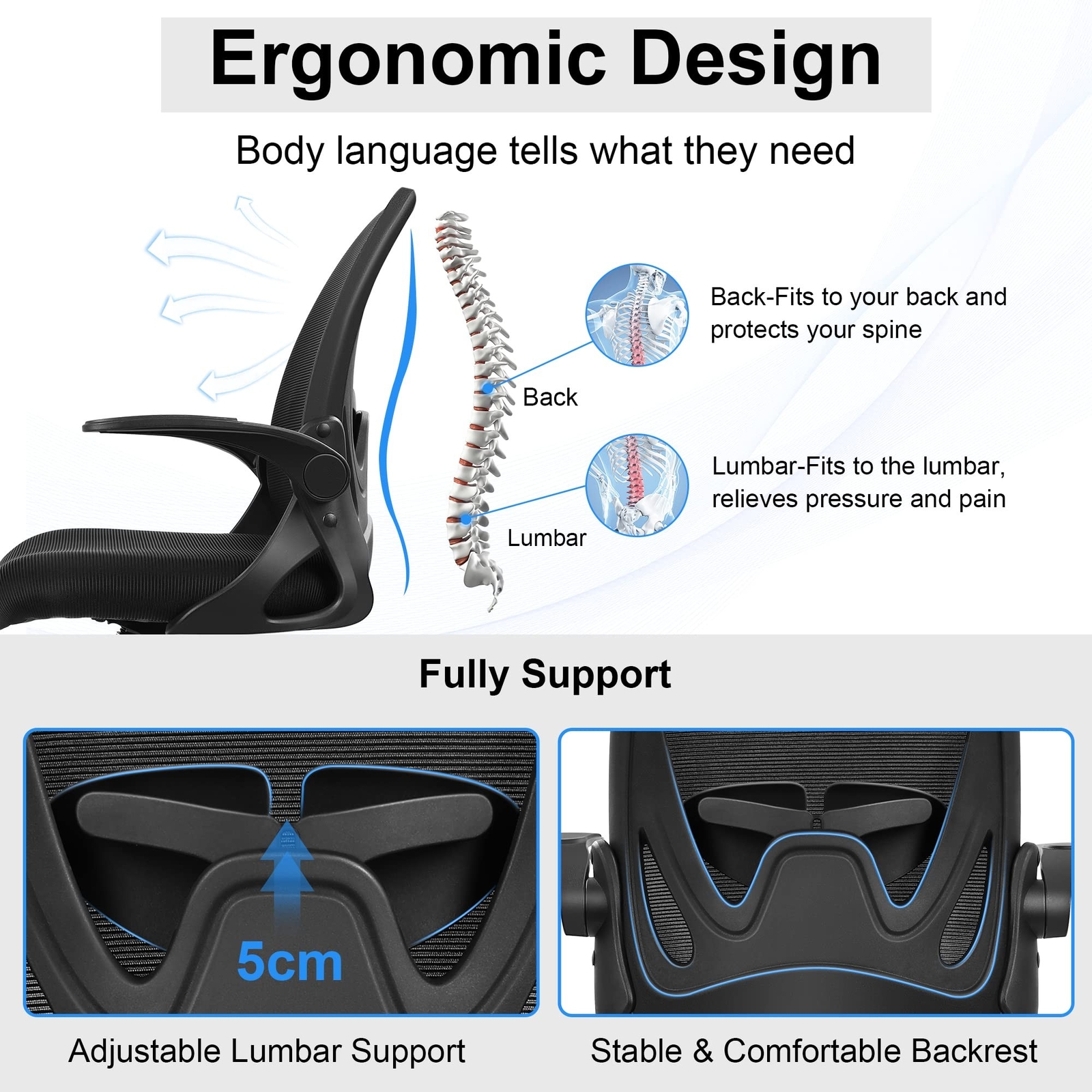 Primy Drafting Chair Tall Office Chair with Flip-up Armrests Executive Ergono...