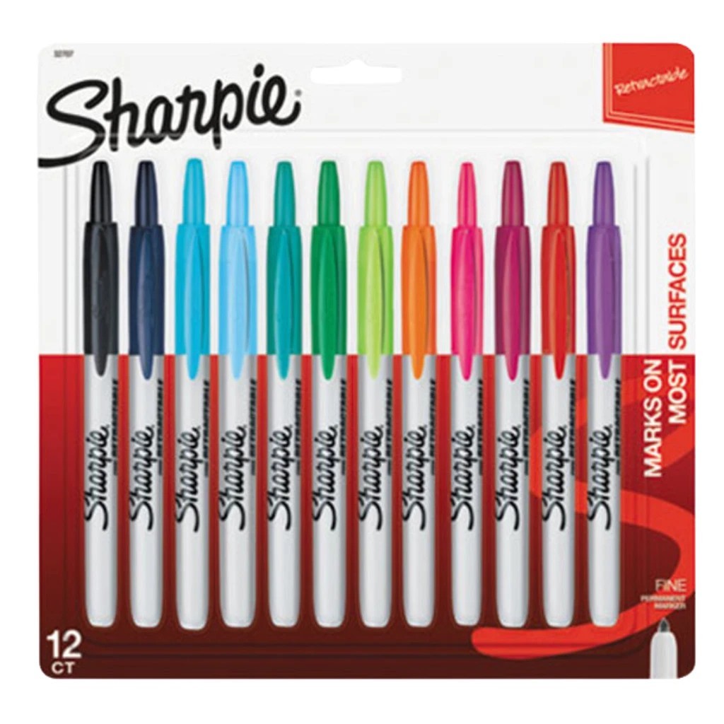 Sharpie Assorted Color Fine Point Retractable Permanent Marker Set - 12/Pk