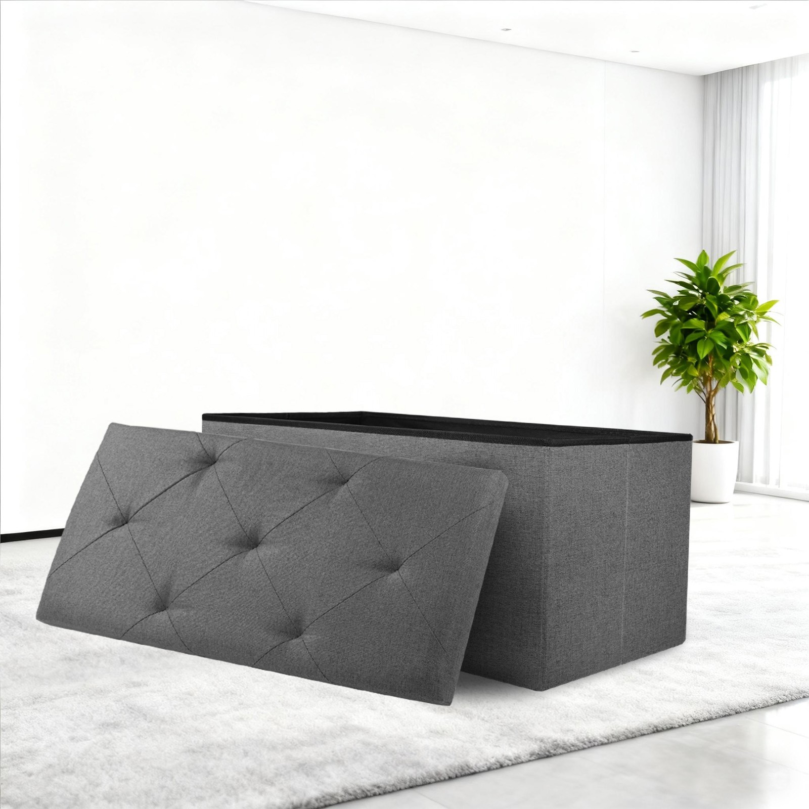 30" Folding Fabric Ottoman Storage Bench Toy Chest Box Footrest Stool Light Grey