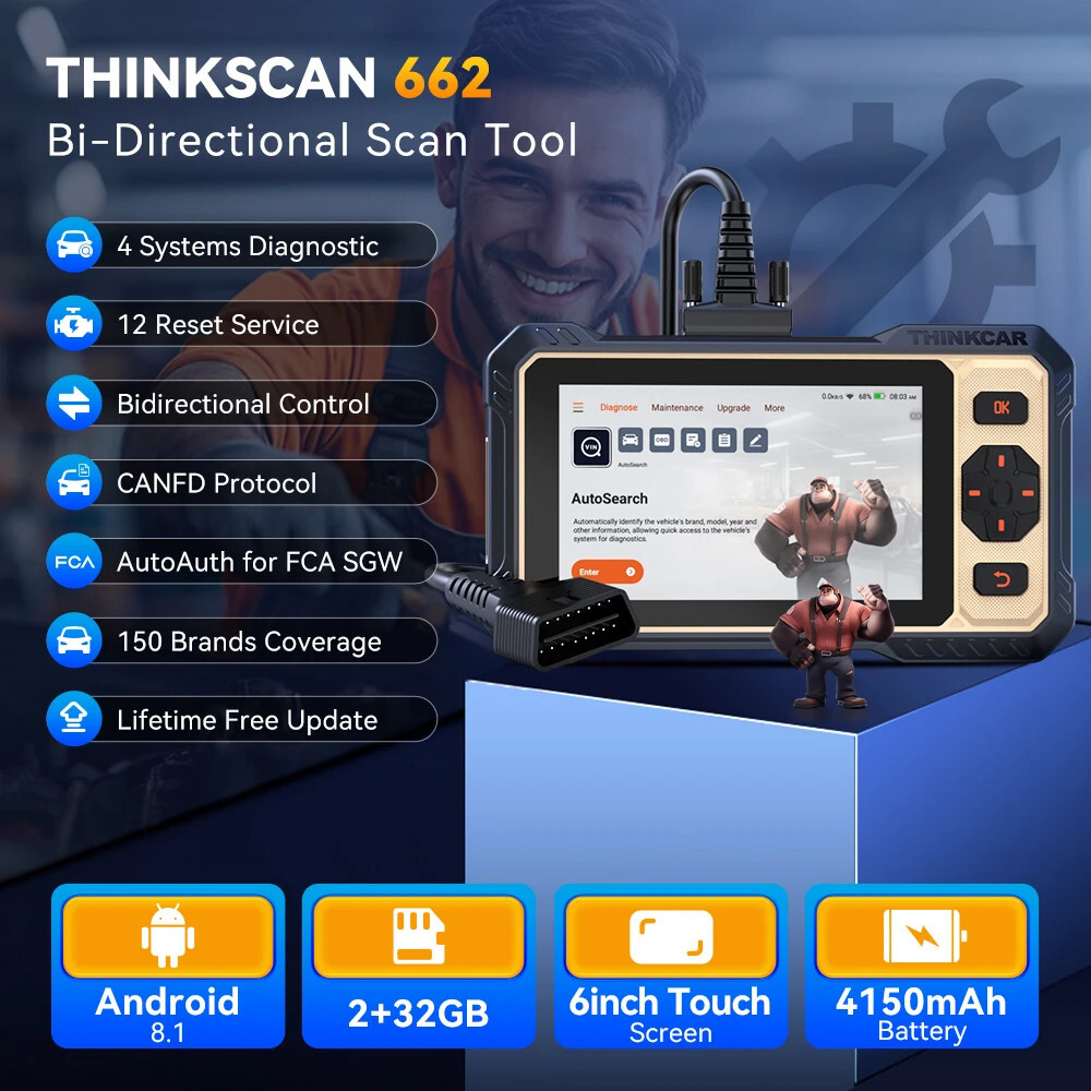 THINKSCAN 662 Auto car Diagnostic OBD2 Scanner Tool 4 System Engine ABS 12 reset