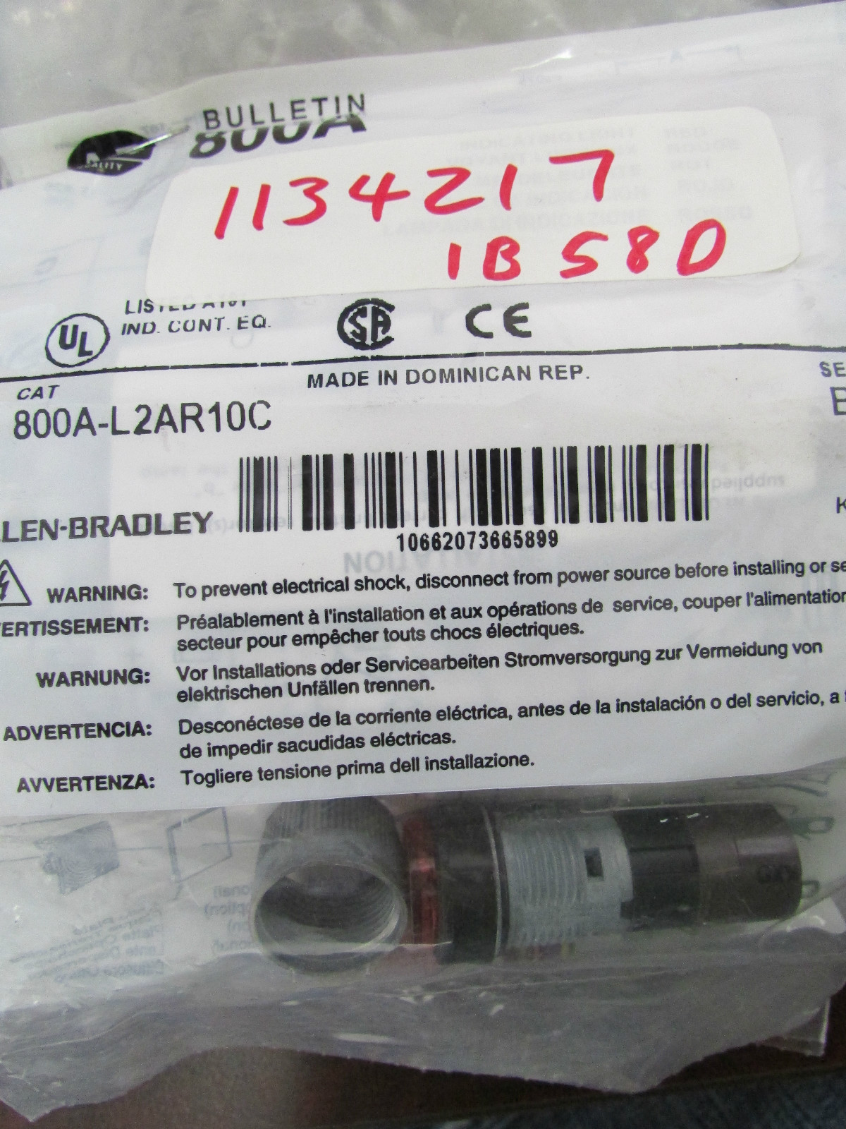 ALLLEN BRADLEY 800A L2AR10C Indicating Light Red