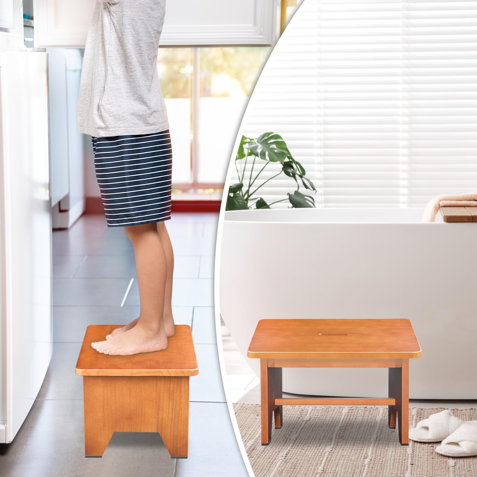 Wooden Step Stool for Adults,9.1''High One Step Stool for High Bed/Kitchen Ri...