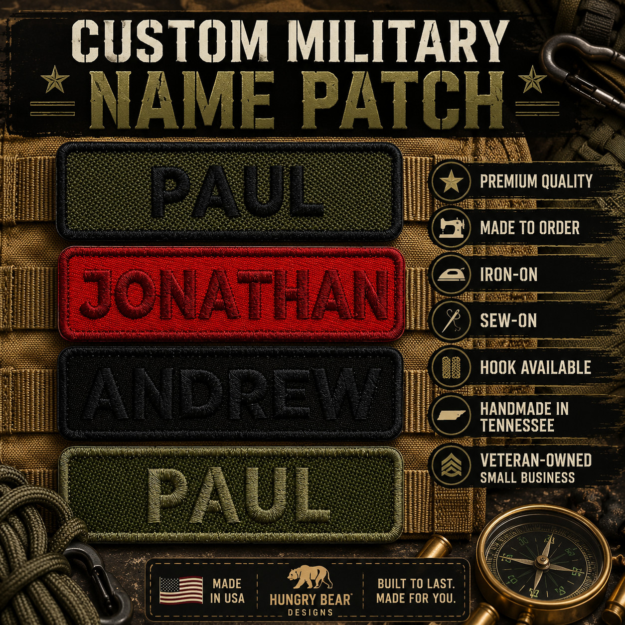 Custom Military Name Tag Patch Personalized Embroidered Iron-On Biker Applique