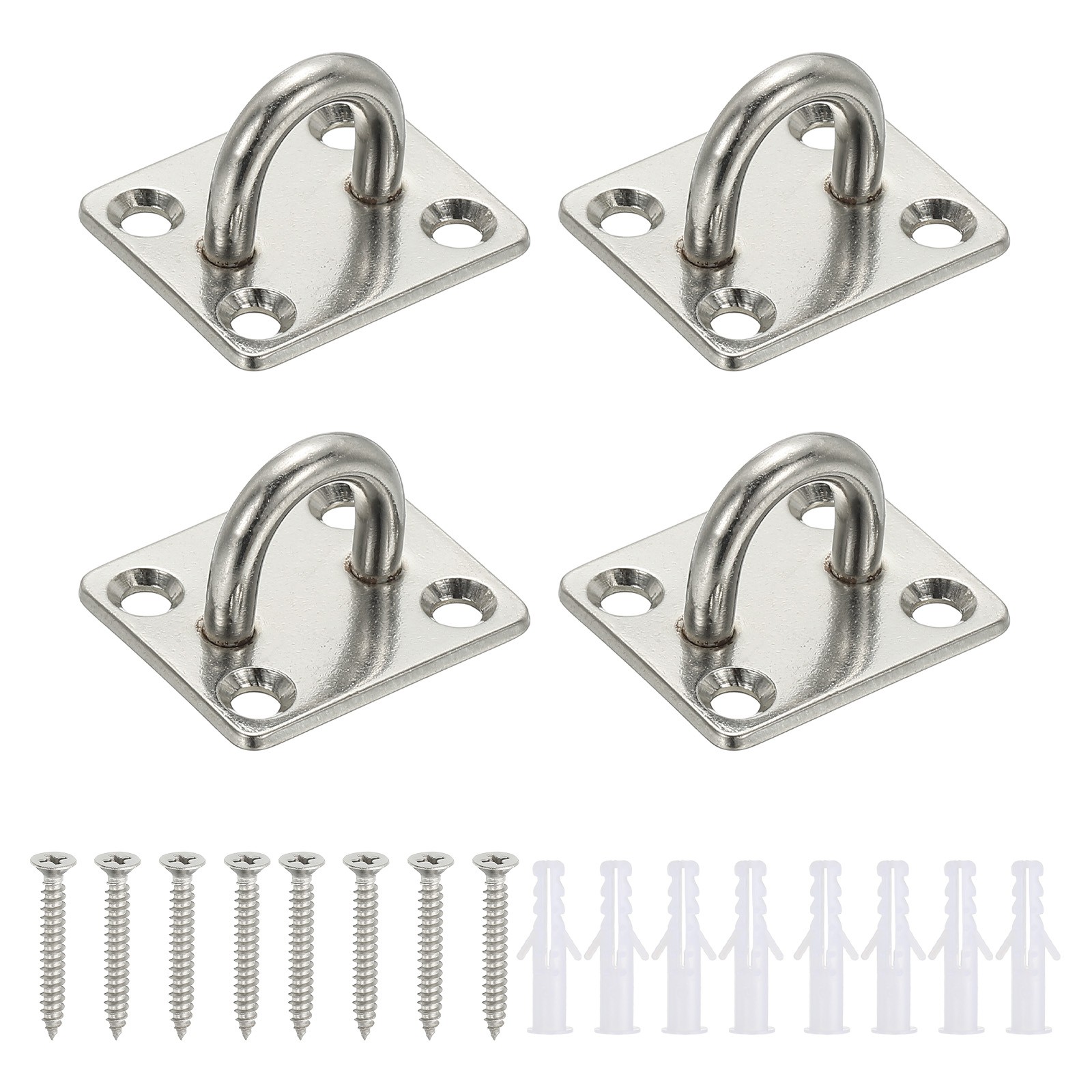 4Pcs Stainless Steel Ceiling Hooks, 35mm Square Pad Eyes Plate Silver