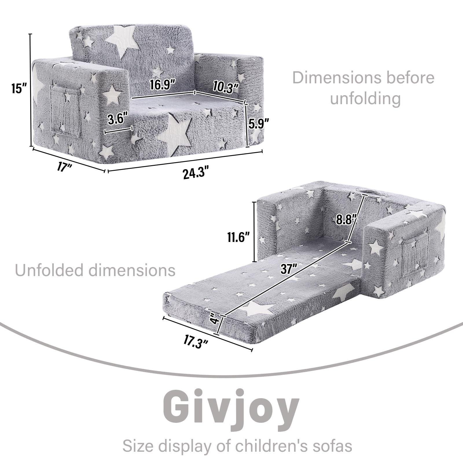 Toddler Chair Plush Kids Couch, 2-in-1 Glow in The Dark Comfy Armchair Remova...