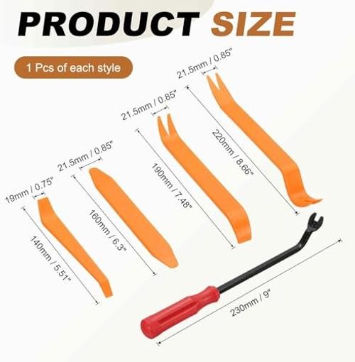 5-Piece Auto Trim Removal Tool Set, 4 Plastic Pry Tools &1 Specialized Removal