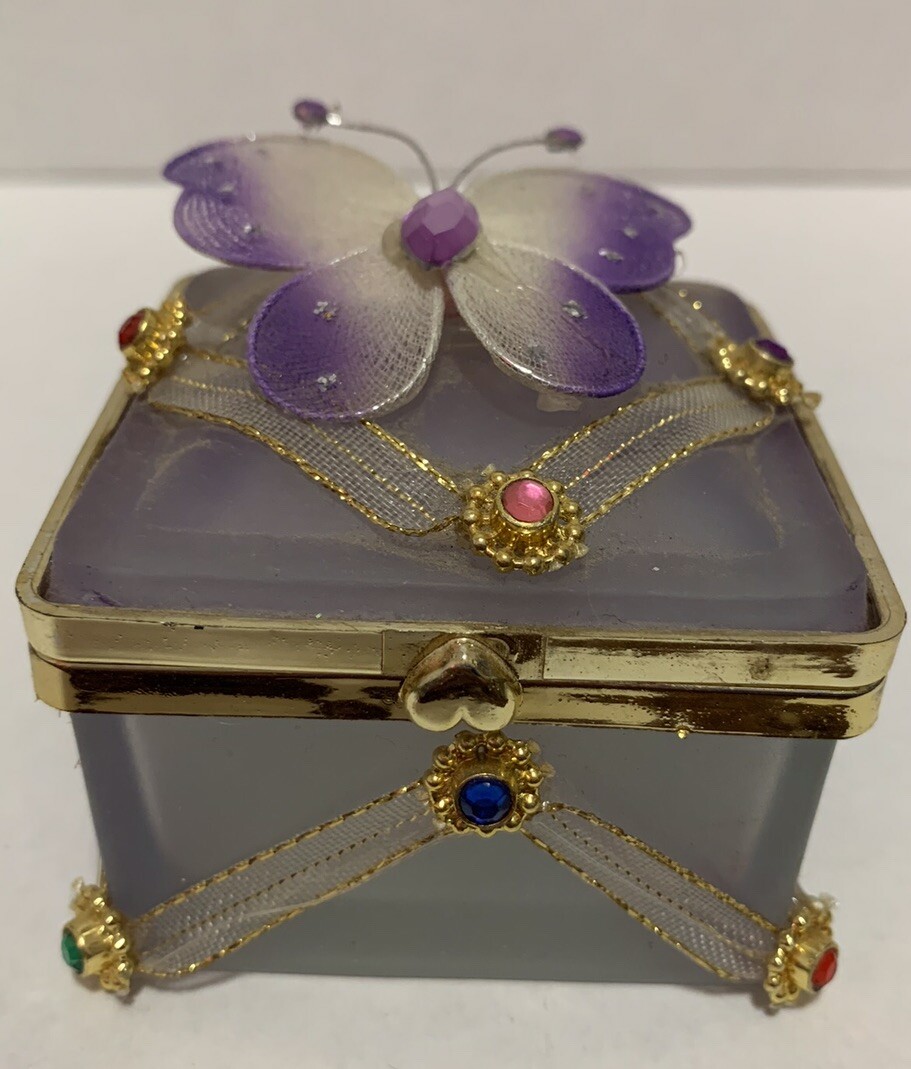 Frosted Purple Square Butterfly Trinket Box