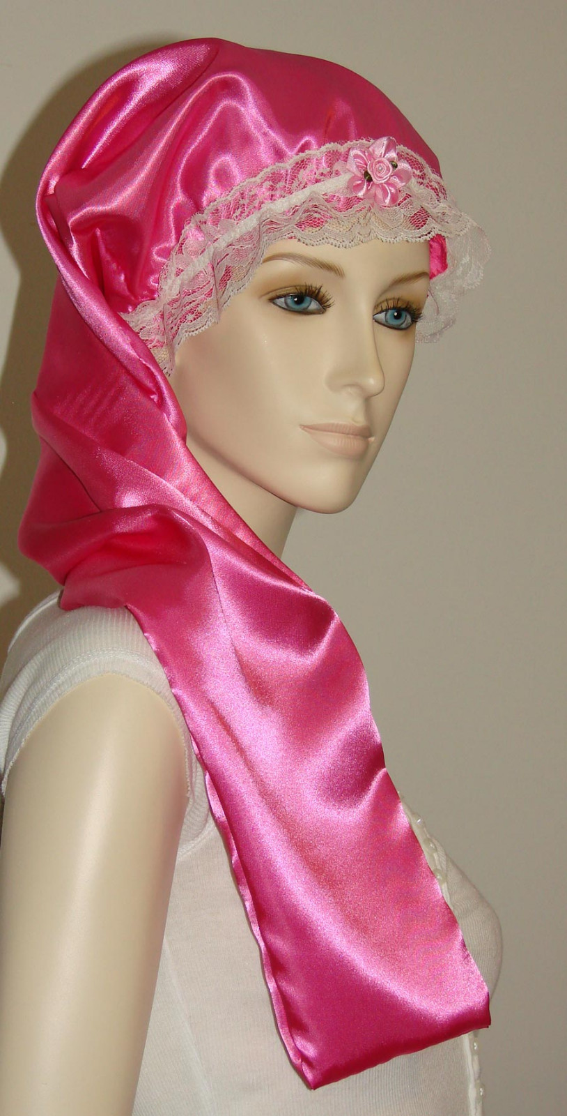 Hair Bonnet Hot Pink Satin or Night Sleep Cap - Adult Size for Long Hair