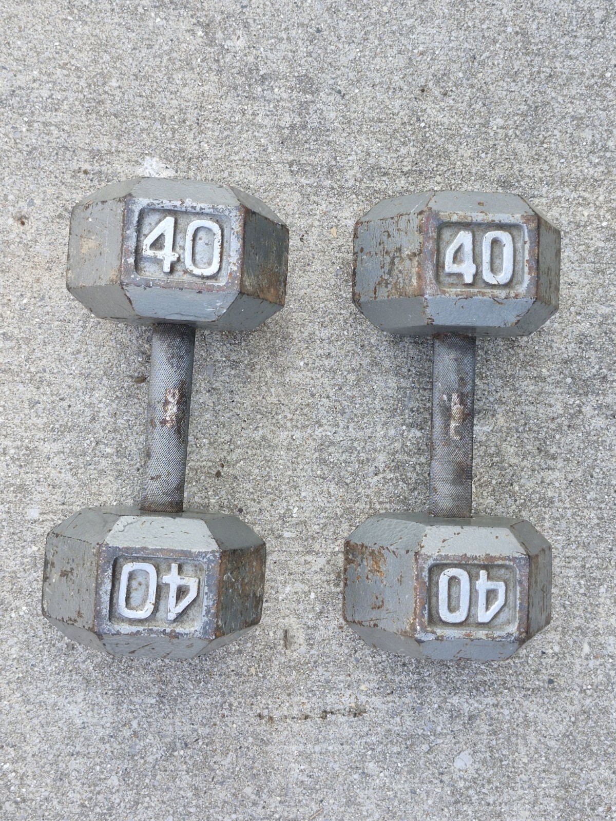 Pair of 40 lb Hex Dumbbells - Cast Iron Weights - Used