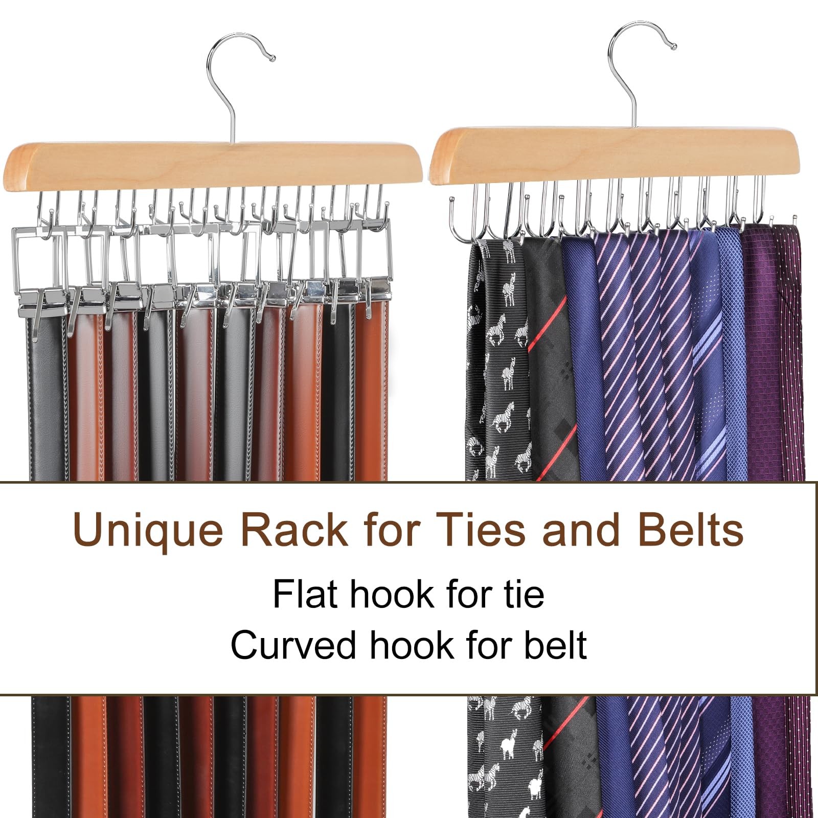 40 Hooks Belt Tie Hanger Space Saving Closet 2 IN 1 Rack Max 60 Capacity