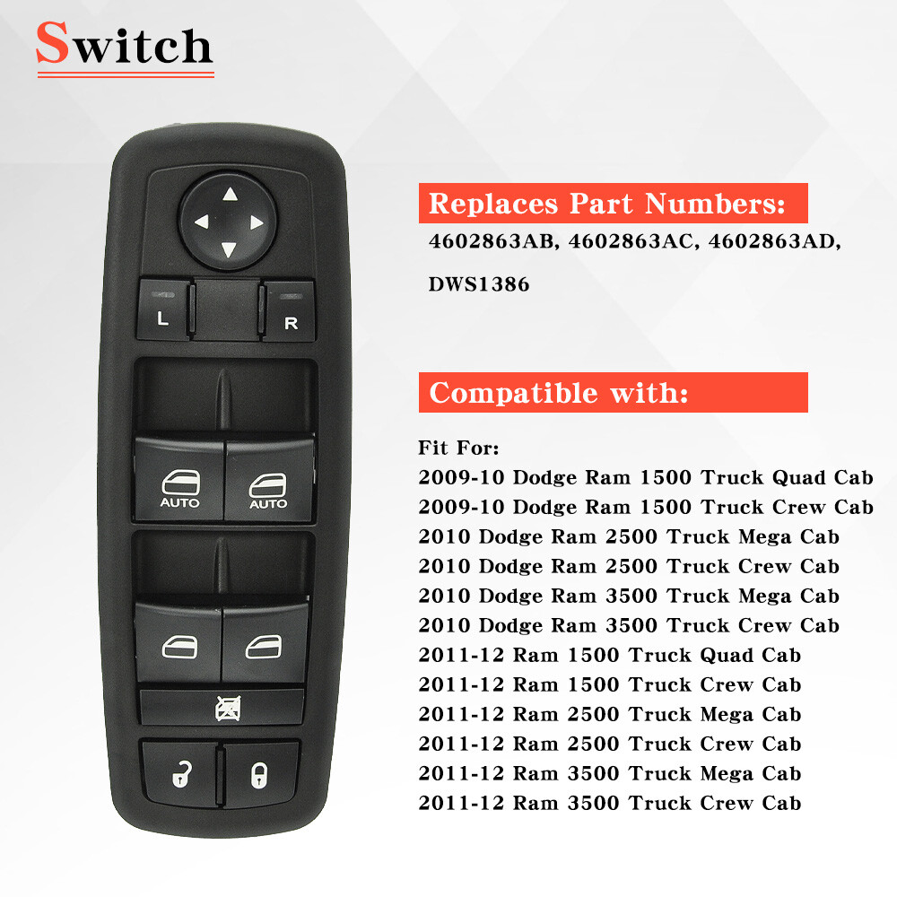 ✅Front Driver Master Power Window Switch For Dodge Ram 1500 2500 3500 2009-12 LH