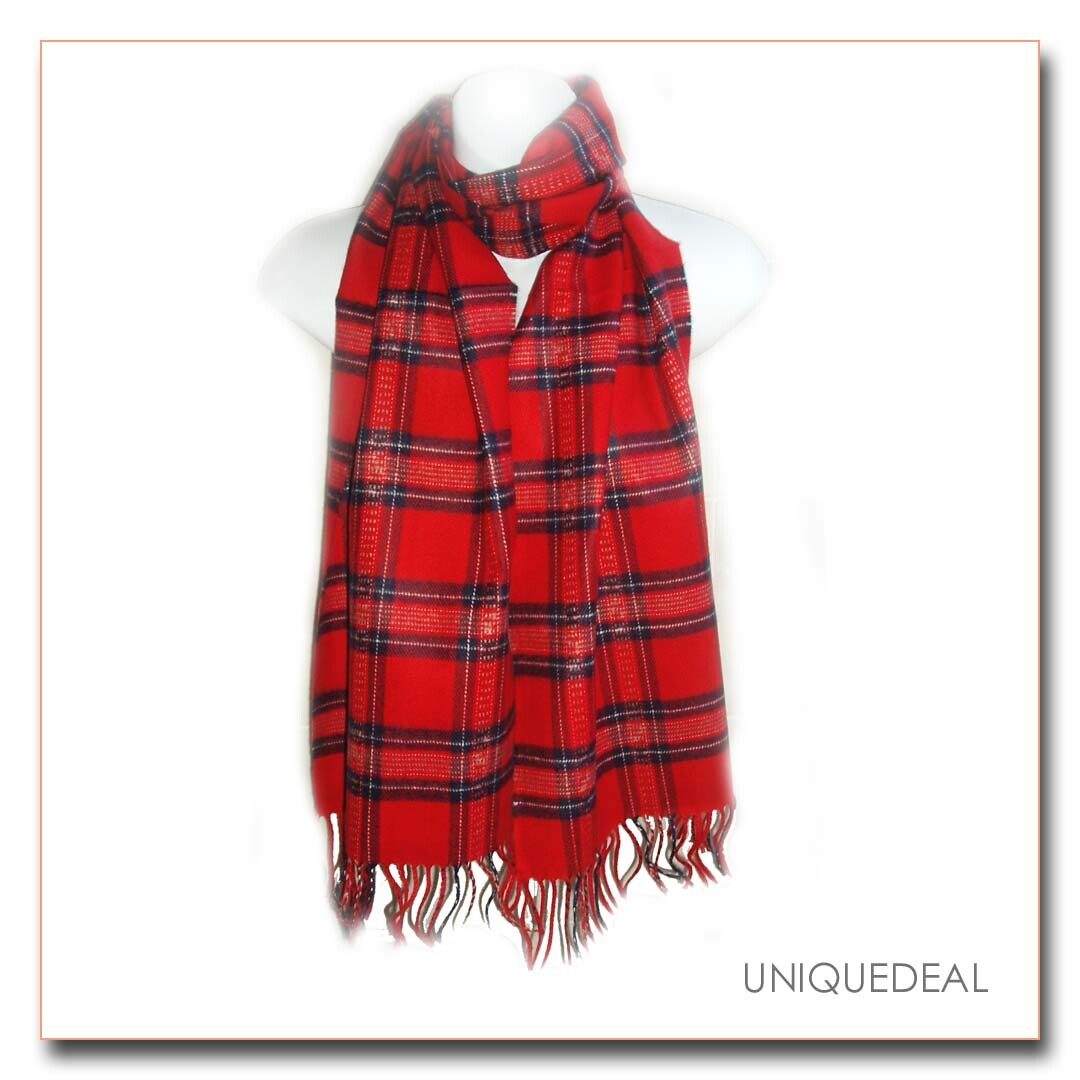 New Fashion D&Y  Plaid Winter "SOFTER THAN CASHMERE?" Scarf  Multi-Color / Red