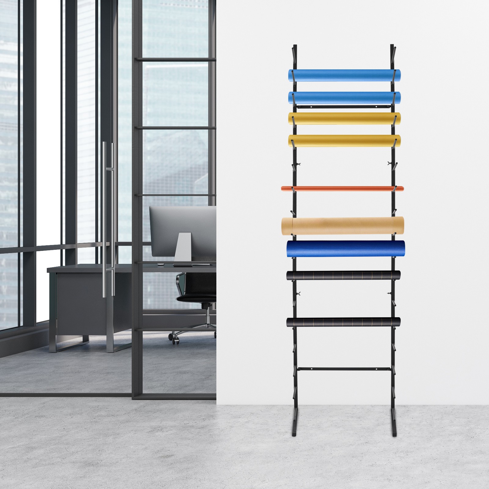 17-Tier Wall Mounted Blueprint Storage Rack for Organized Drawings