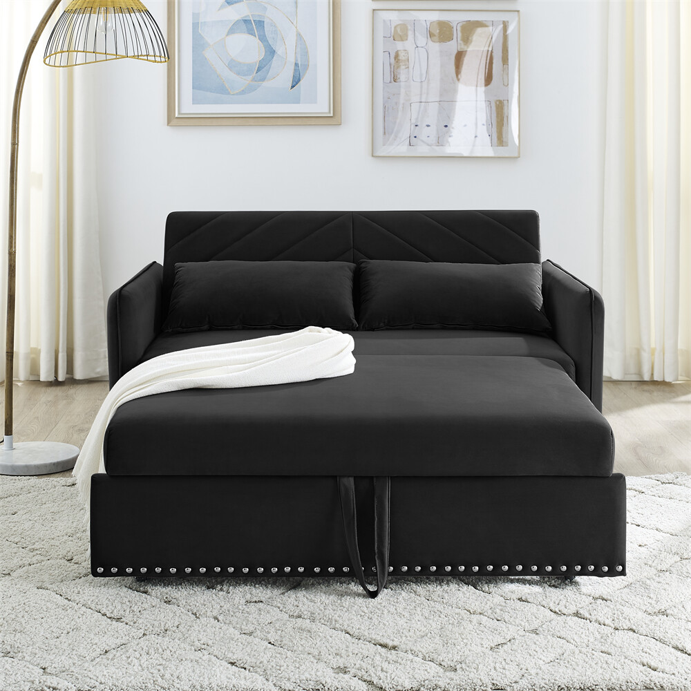 3-in-1 Sleeper Sofa Bed Adjustable sleeper with pull-out bed w/USB Port & Pillow
