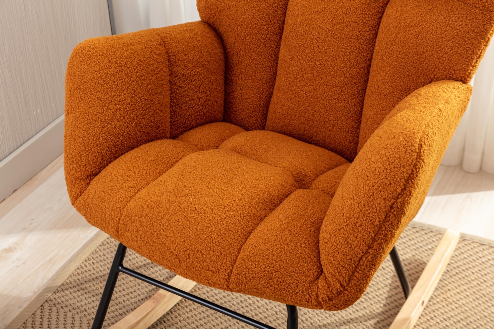 Teddy Fabric Rocking Glider Nursery Chair,Upholstered Glider Living Room Chair