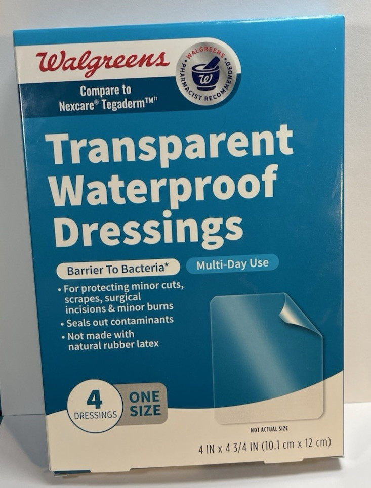 Transparent Waterproof Dressing 4"×4.75" 4ct ea. Walgreens NEW