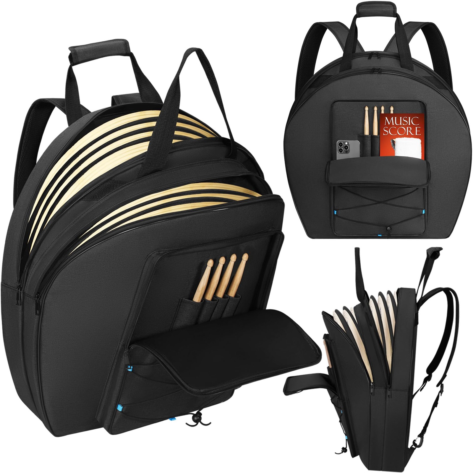 Aleemin 22" Cymbal Bag Backpack with Thick Padded Dividers, Double Layer Cymb...