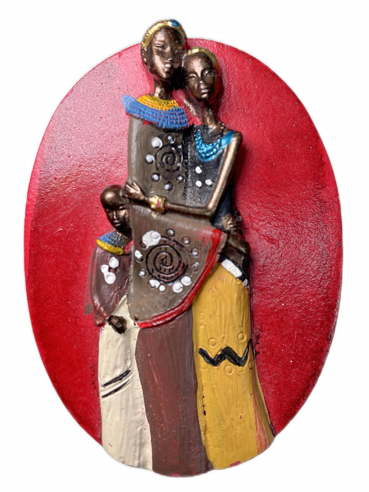 African Family Trinket Box Resin Folk Art Tribal 3”x 2.25”x H 2.5”