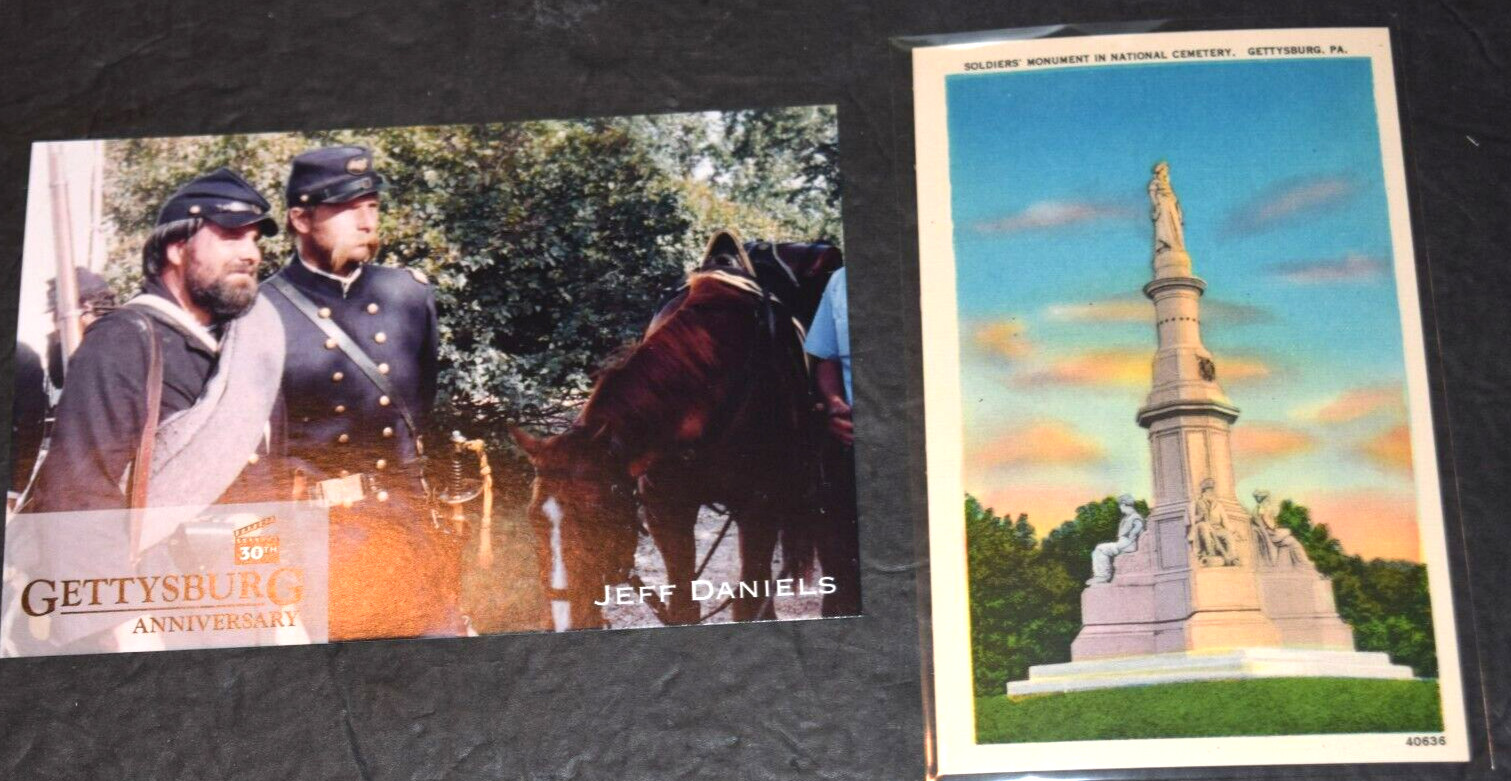 GETTYSBURG MOVIE POSTCARD (J Daniels as Col Chamberlain) & Soldier's Monument