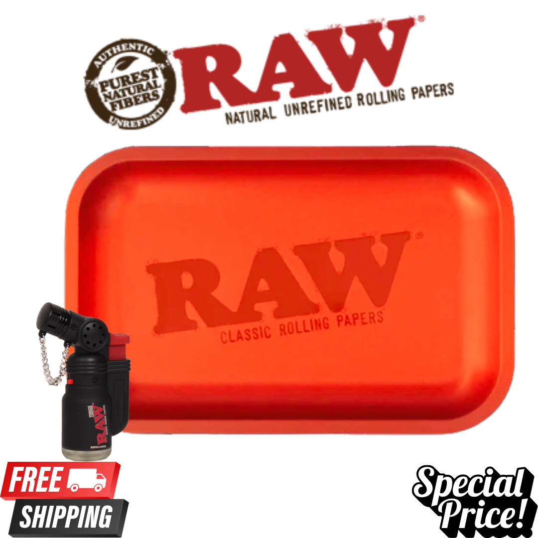 RAW Classic Red Rolling Tray 11" x 7"  RAW Torch Lighter | Official RAW Bundle