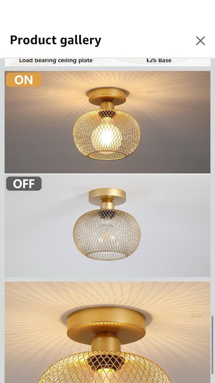 Vintage Modern Semi Flush Mount Ceiling Light - Brass & Floral Glass Shade