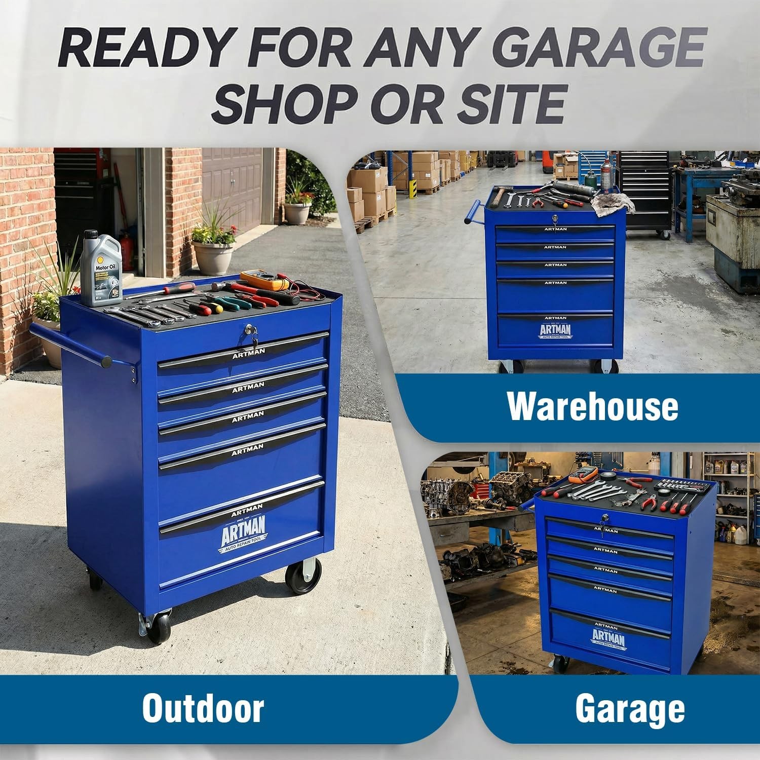 4/5/6/7-Drawer Rolling Tool Chest Storage Cabinet with Lockable Wheels(Blue)