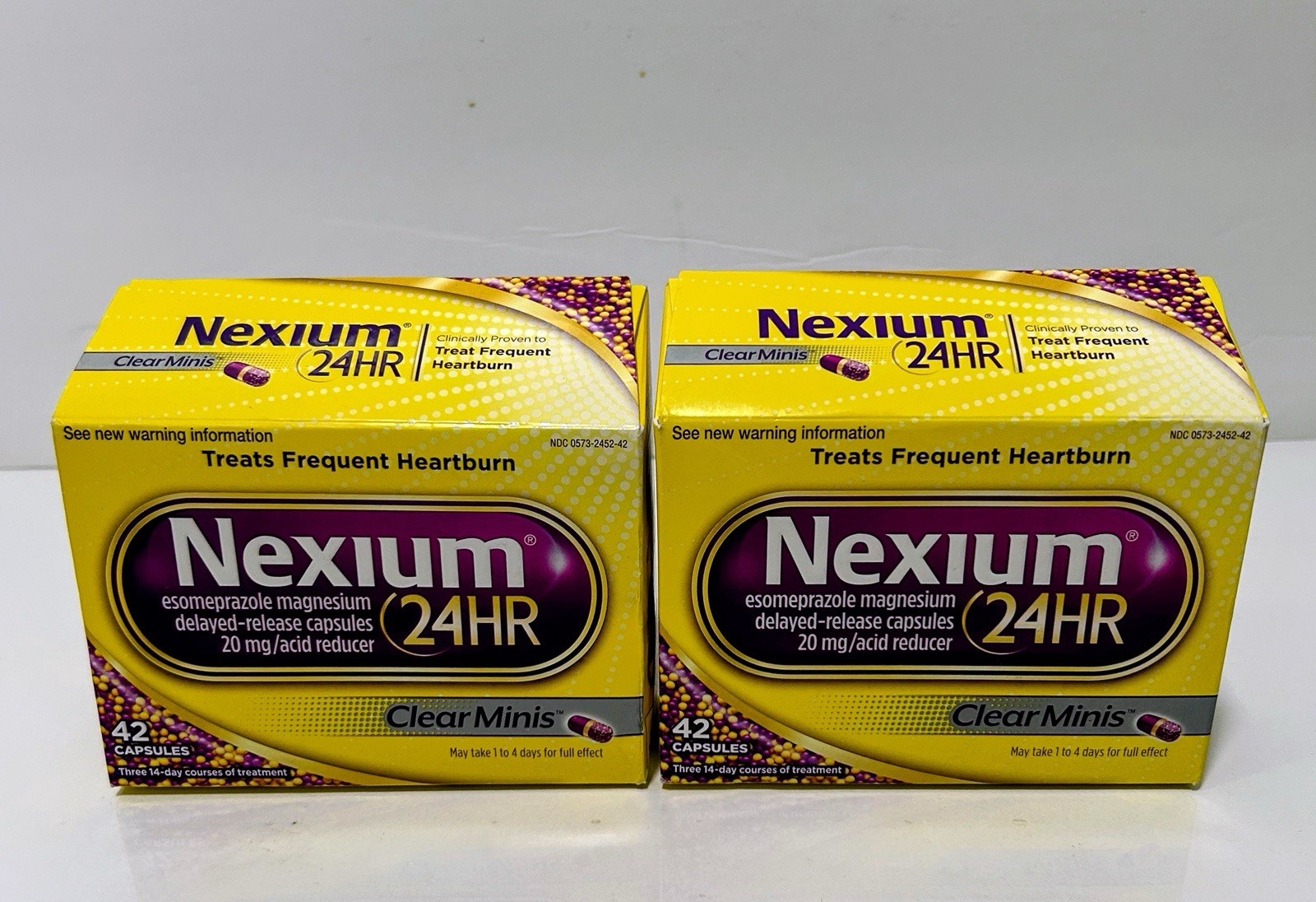 2 Pack Nexium 24hr Clear Minis Heartburn Relief  20mg 42 Capsules Each Exp 04/27