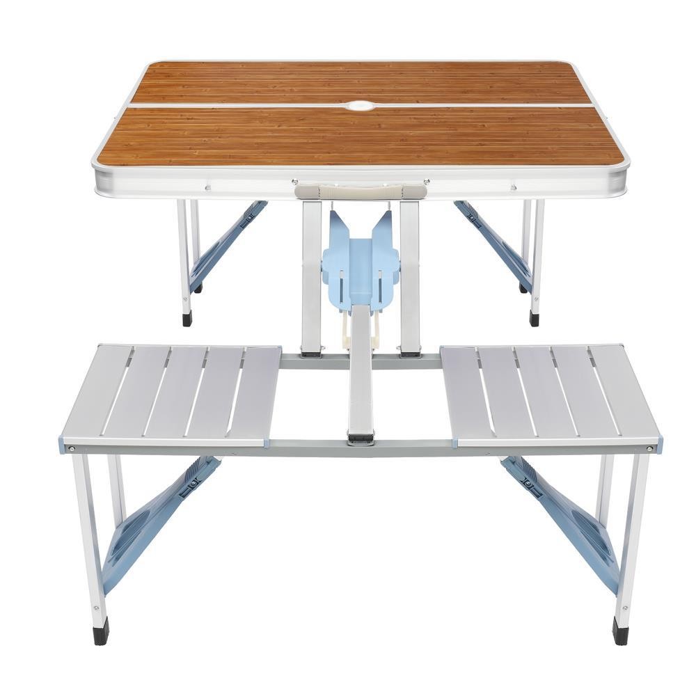 4 Seats Outdoor Aluminum Portable Folding Camping Picnic Table With Umbrell Hole