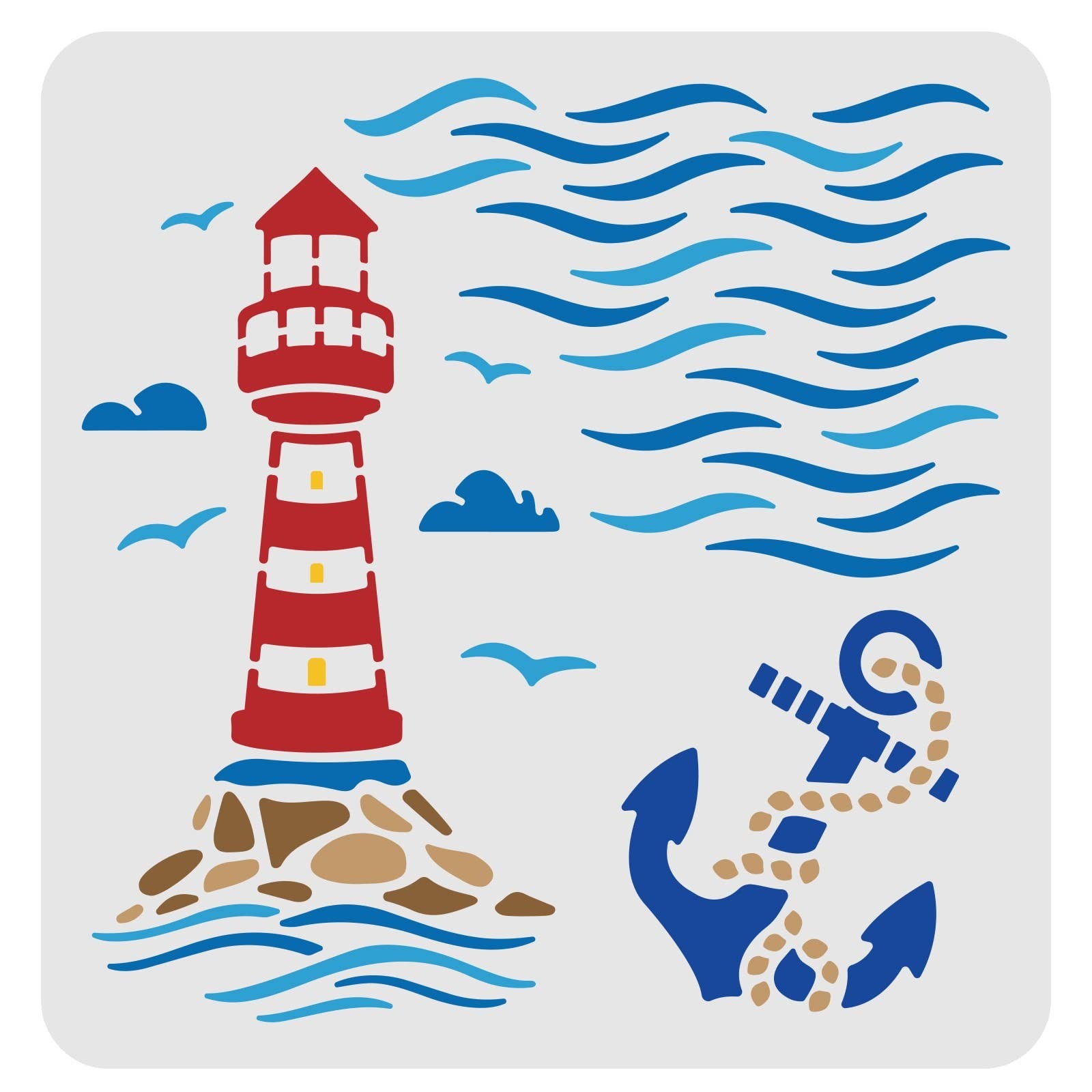 FINGERINSPIRE Lighthouse Drawing Stencil - 11.8x11.8 inch Plastic Sea Wave Bi...