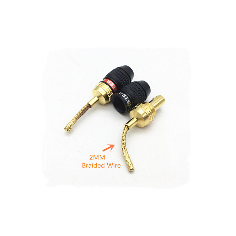 2x/lot 2MM Monster Copper Wire Gold-Plated Banana Plug Speaker Braided Connector