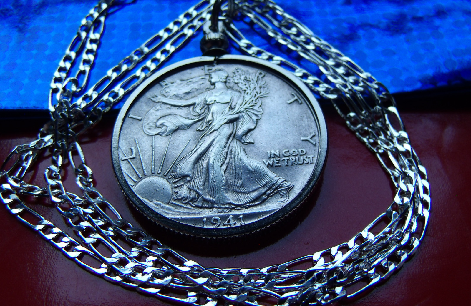 1940's High Grade Walking Liberty Half Dollar Pendant on a 22" .925 Silver Chain