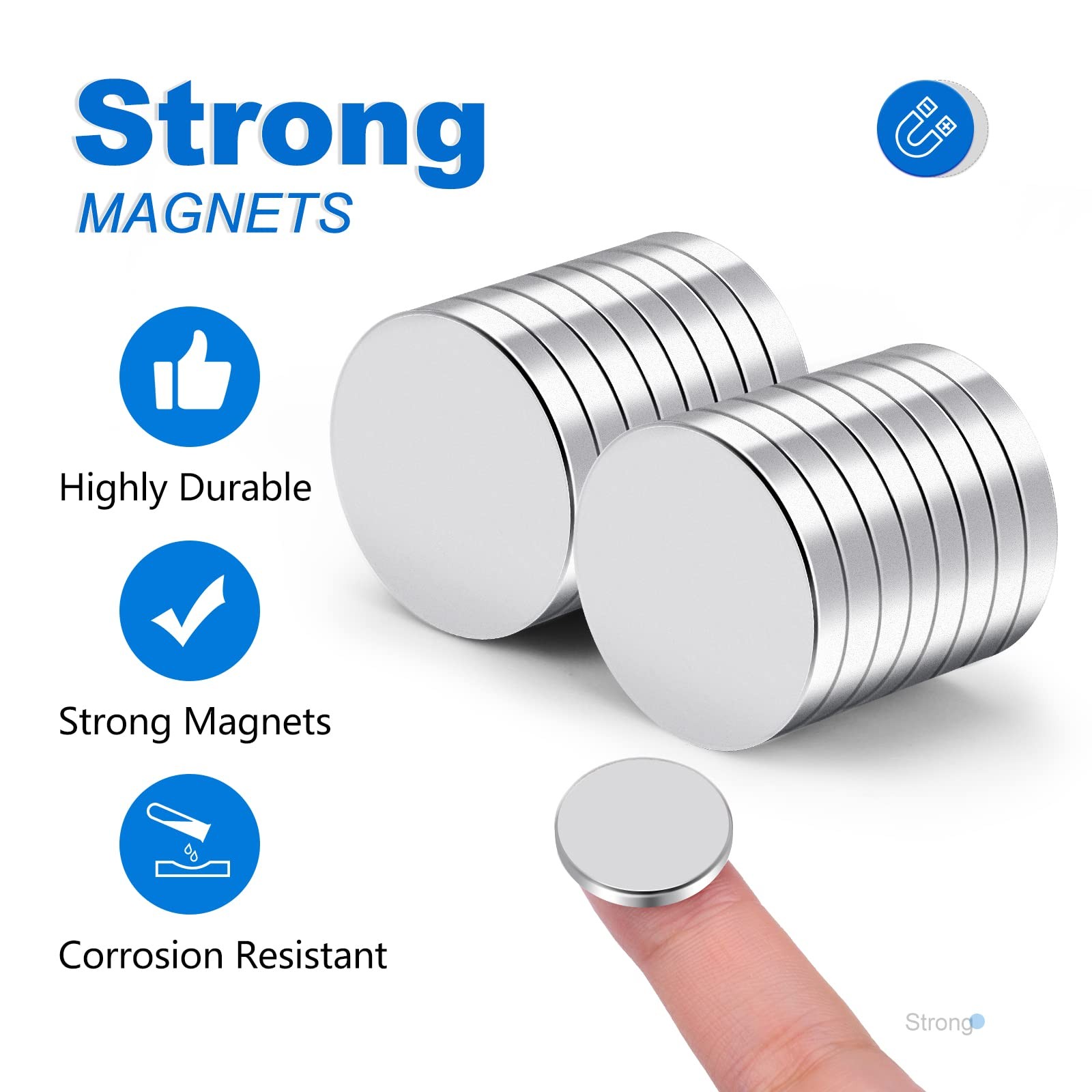 TRYMAG 20x3mm Neodymium Magnets 16Pcs Strong Small Round Refrigerator Office