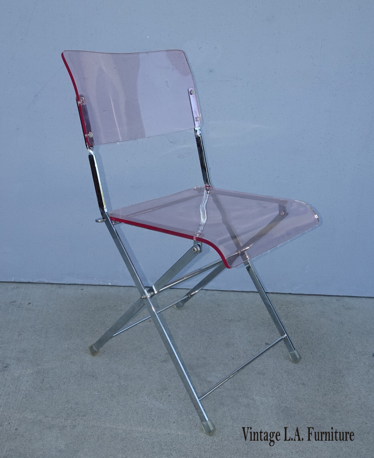 Vintage Chrome Hollywood Regency Pink Lucite Chair ~ Folding Vanity Chair
