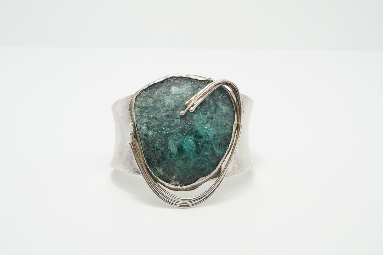 Jackie Cohen Modernist Sterling Silver Ancient Roman Glass Bracelet