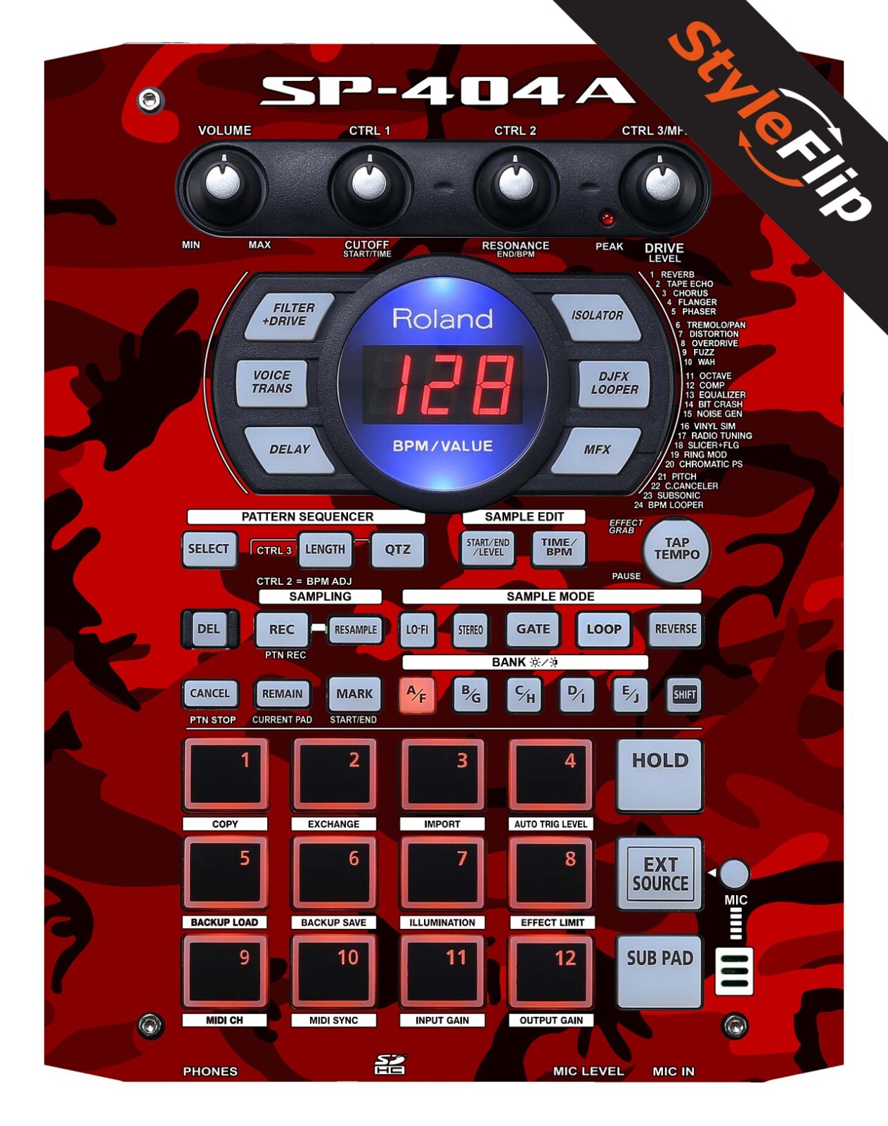 Roland SP-404 A Skins | Red Camo | Protective Decal | StyleFlip Skins