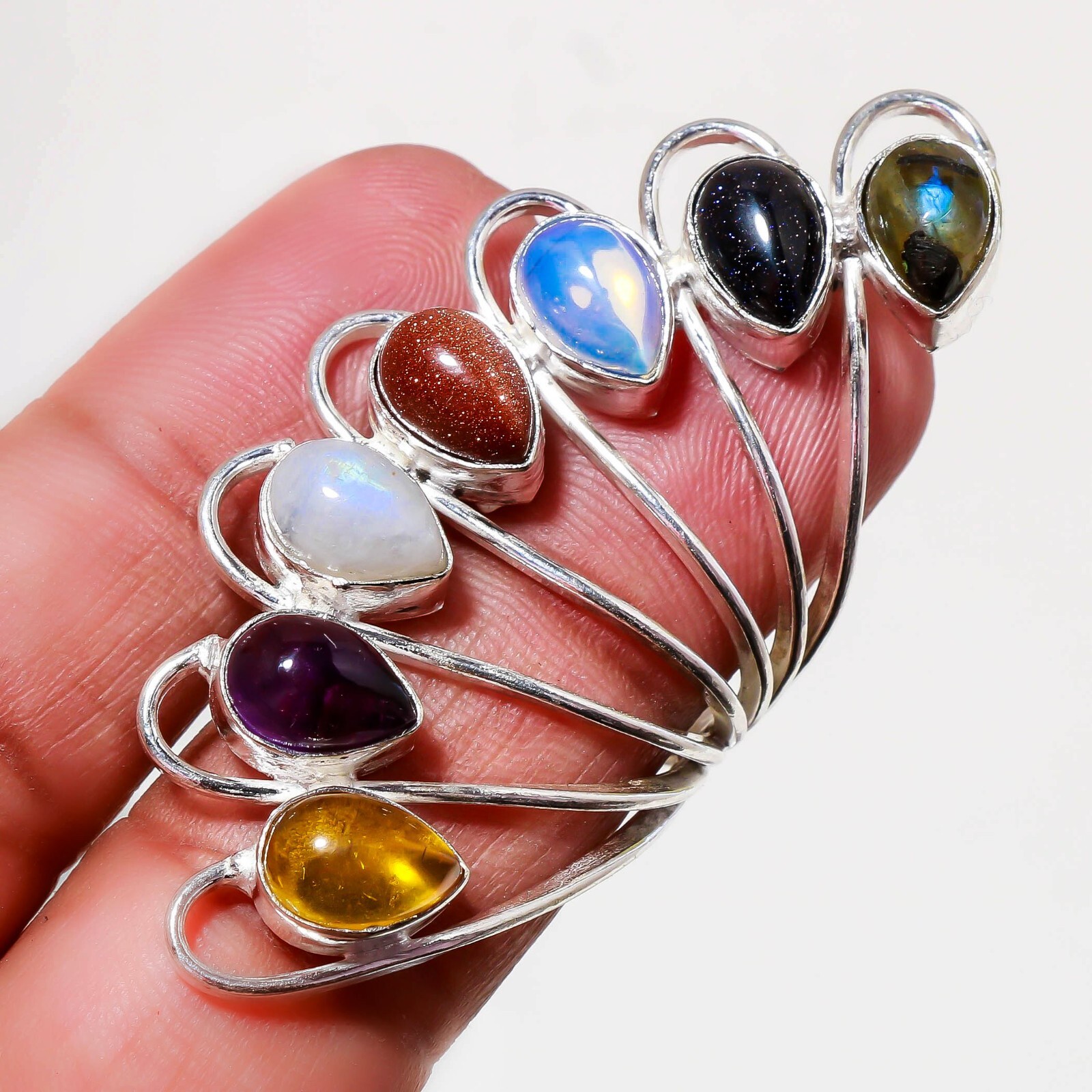 Natural Multi Gemstone 925 Silver Handmade Jewelry Ring Size 9
