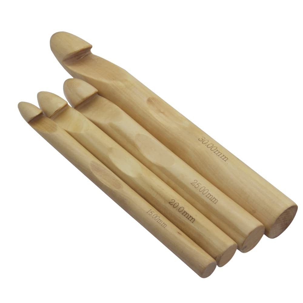 Agujas de crochet de madera grandes de 15, 20, 25 y 30 mm (4 unidades)