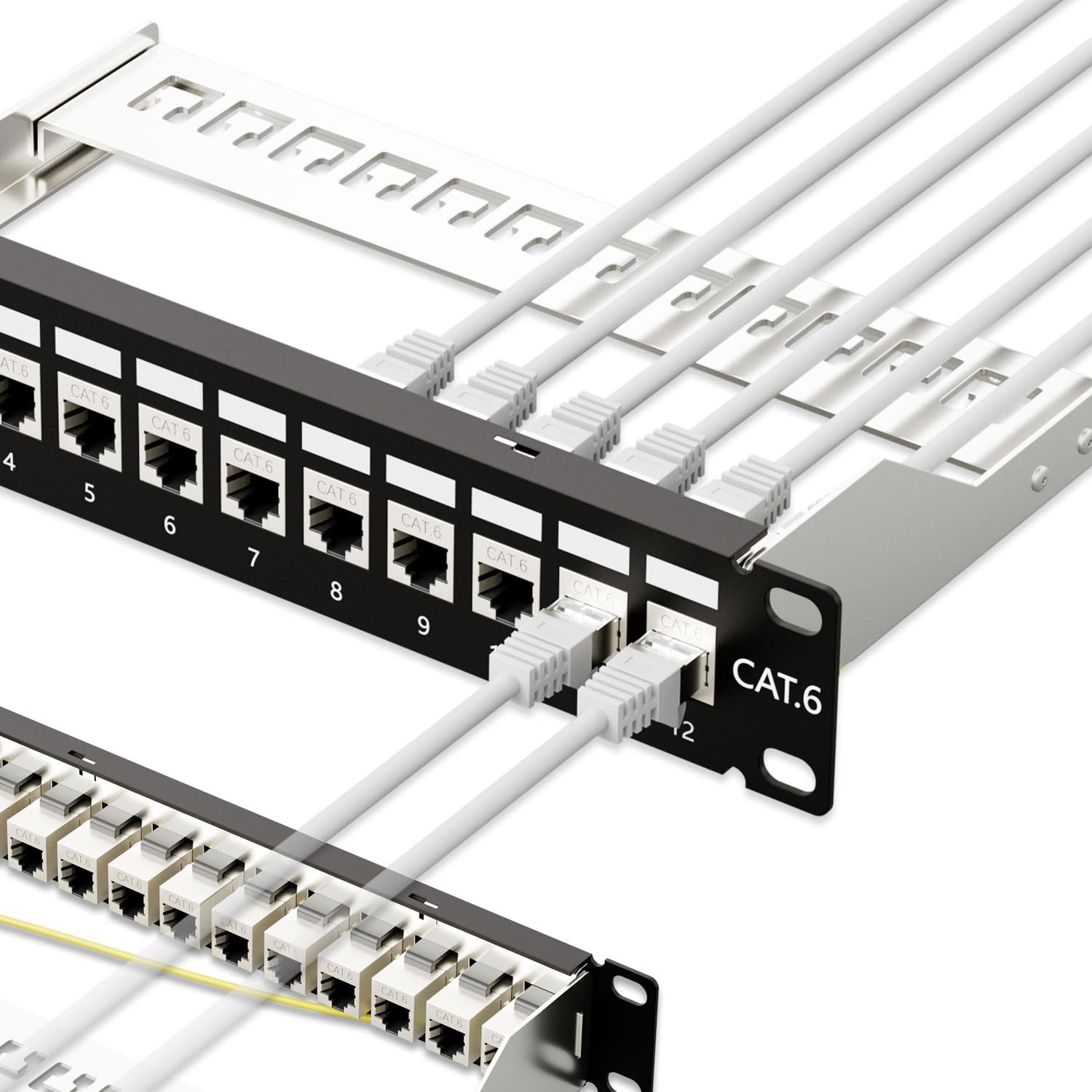 10 inch 12 Port Cat6 Patch Panel RJ45 Through Coupler STP Shielded with Bar