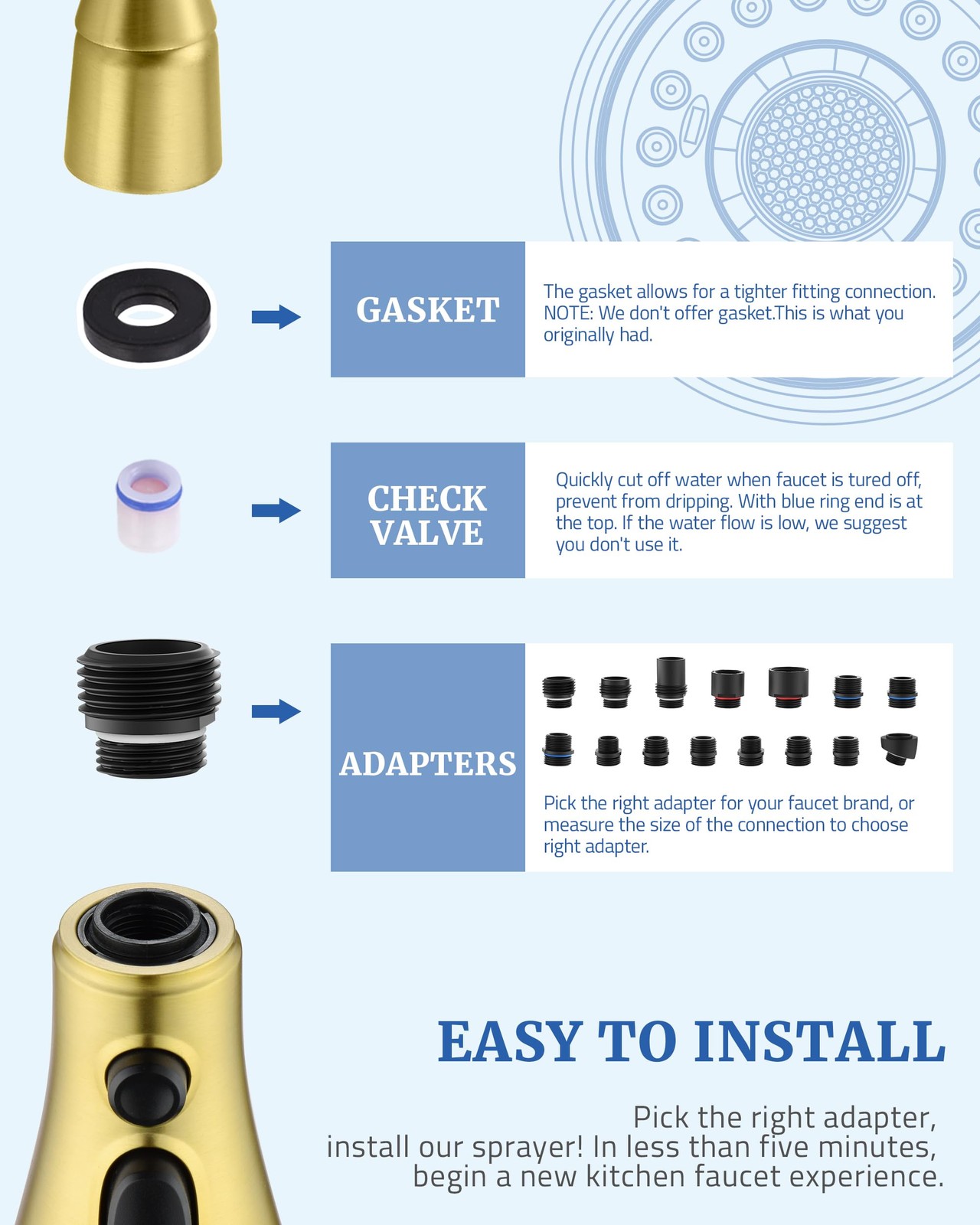 Kitchen Faucet Spray Head Replacement - Pull Down Sprayer Brushed Gold
