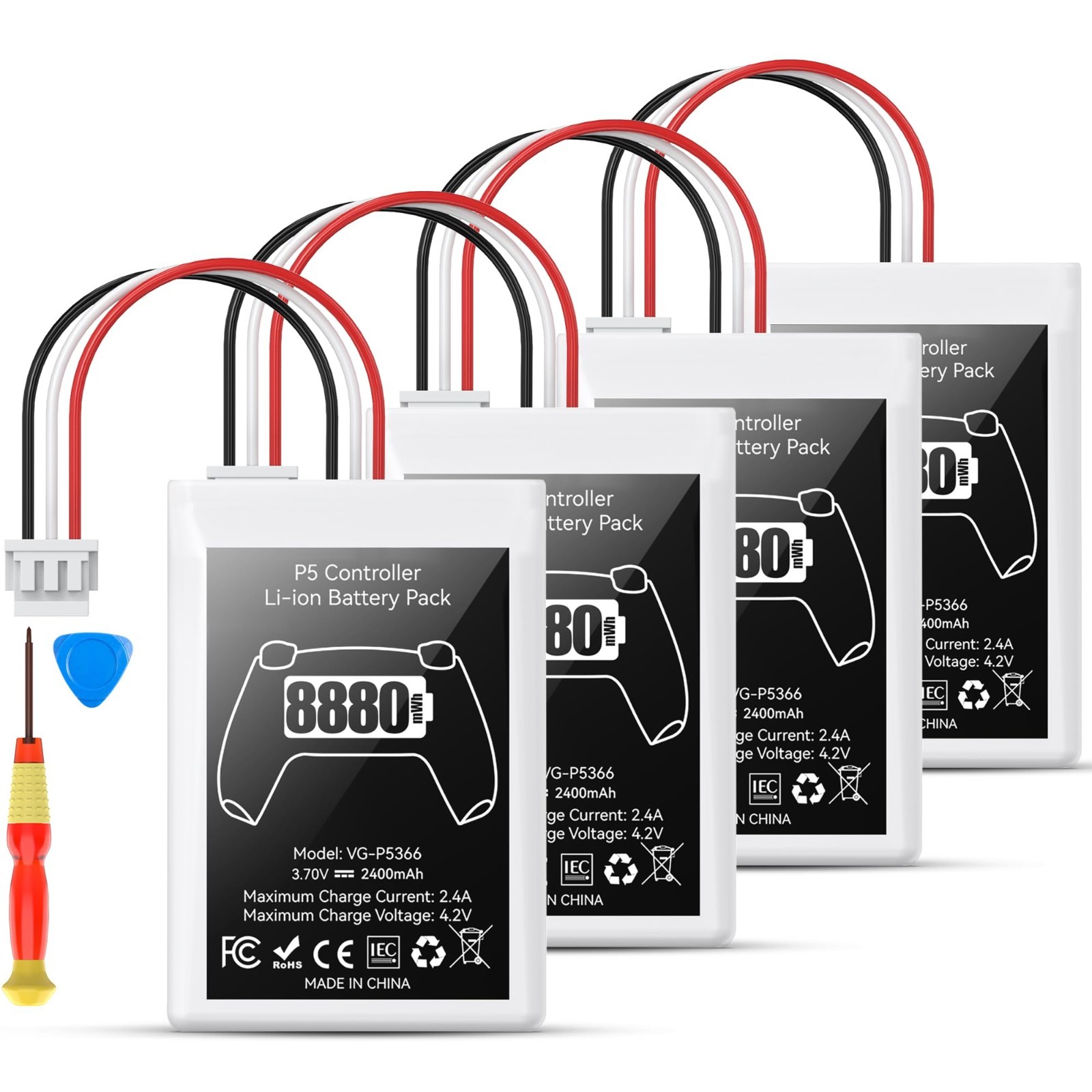 High Capacity PS5 Controller Battery Replacement Kit - 8880mAh, 4 Packs, Tools I