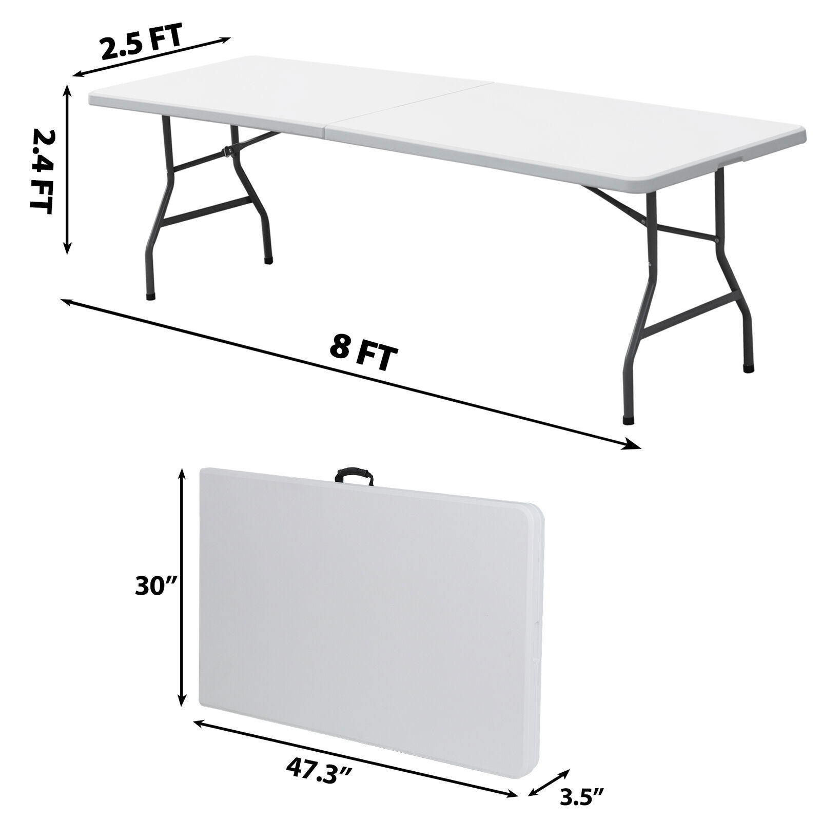 2PCS 8' Folable Camping Table w/Handle Lock Dining Table Picnic Camping Table